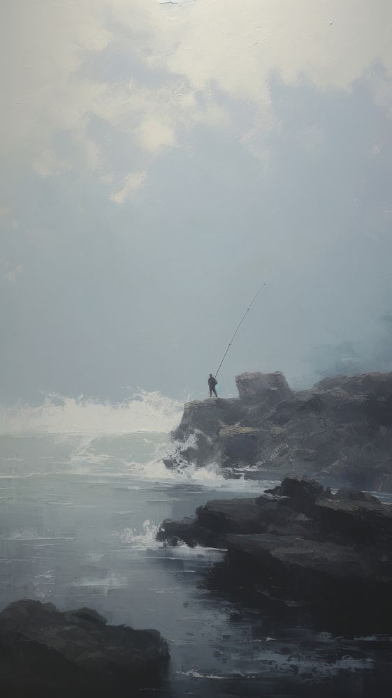 Man fishing outdoors nature ocean.