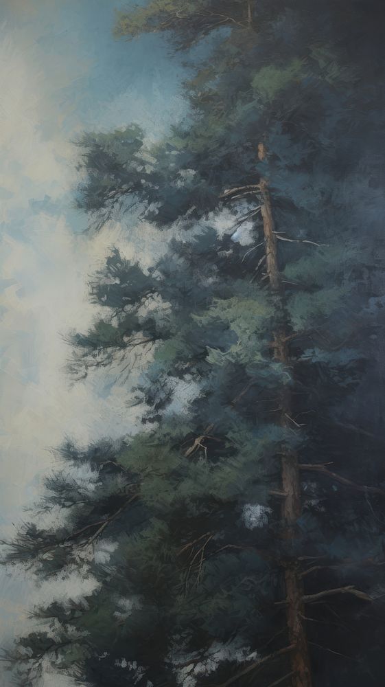 Pine tree outdoors woodland painting.