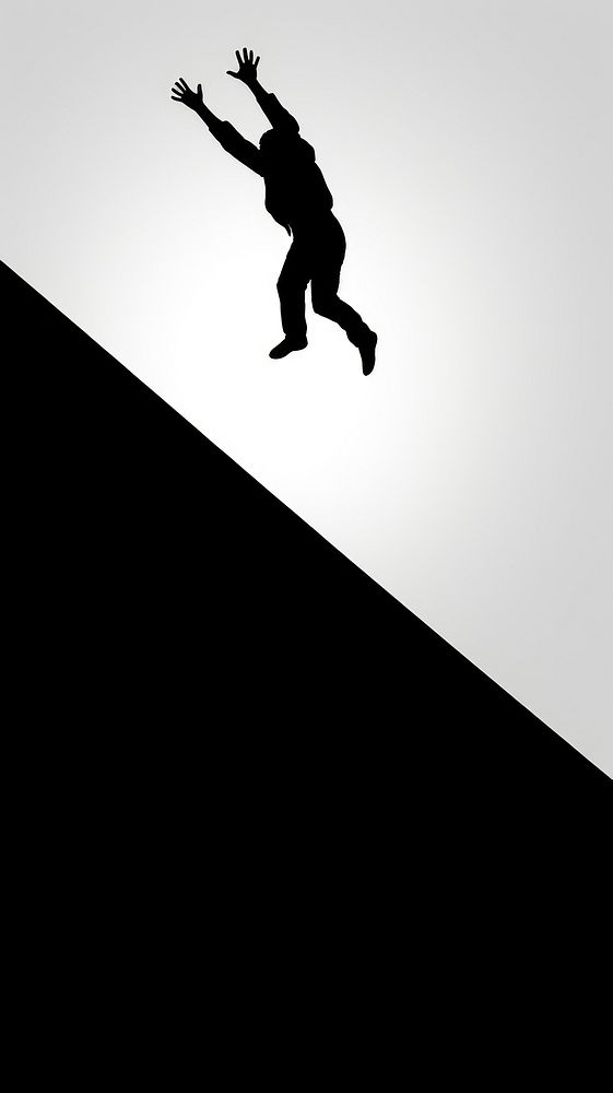 Person is falling from an overhang Symbol silhouette jumping black.