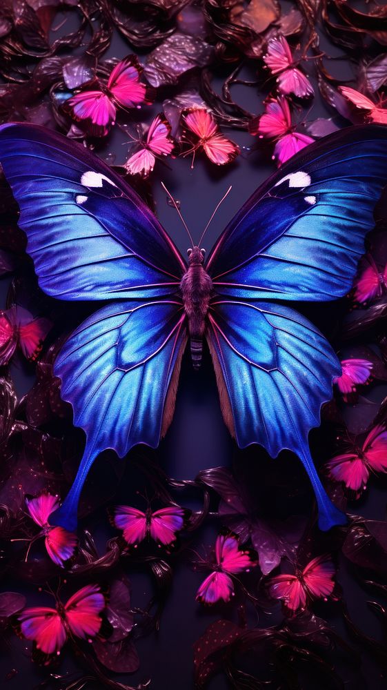 Butterfly neon light wallpaper animal insect flower.