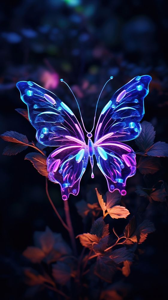 Butterfly neon light wallpaper outdoors animal nature.