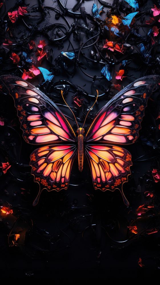 Butterfly neon light wallpaper animal insect invertebrate.