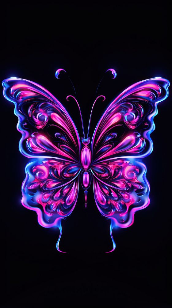 Butterfly neon light wallpaper pattern purple art.