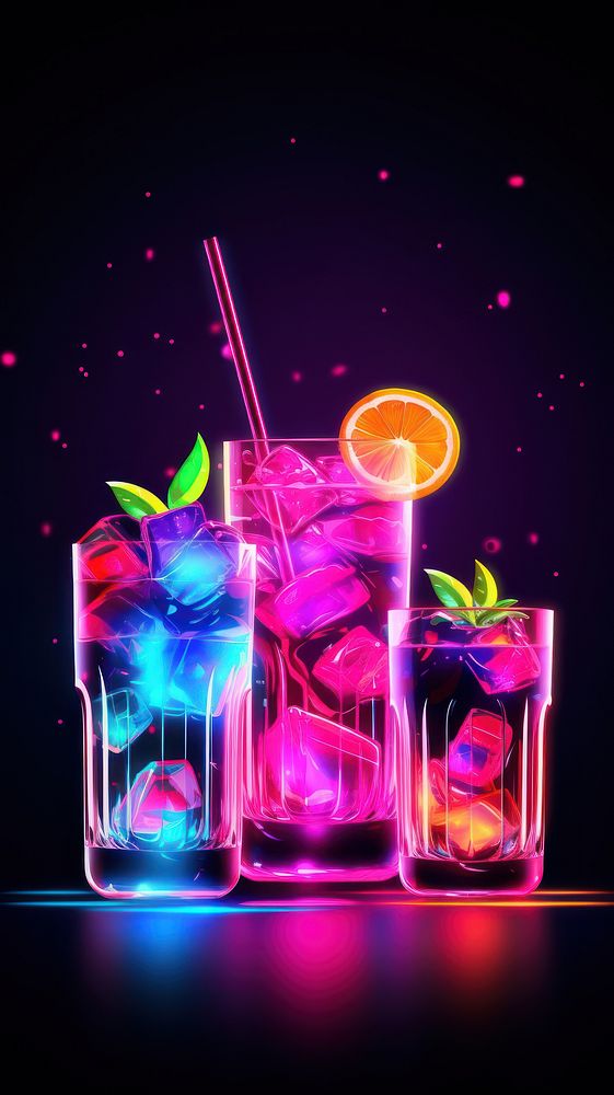 Cocktails neon light wallpaper bottle drink refreshment.