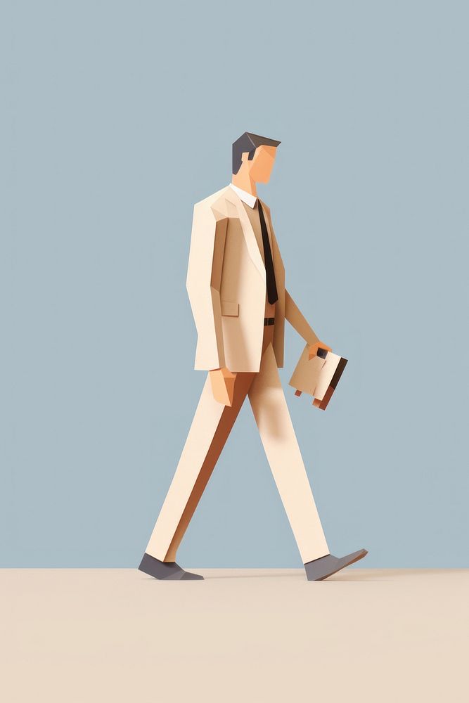 Businessman walking symbol bag cardboard.