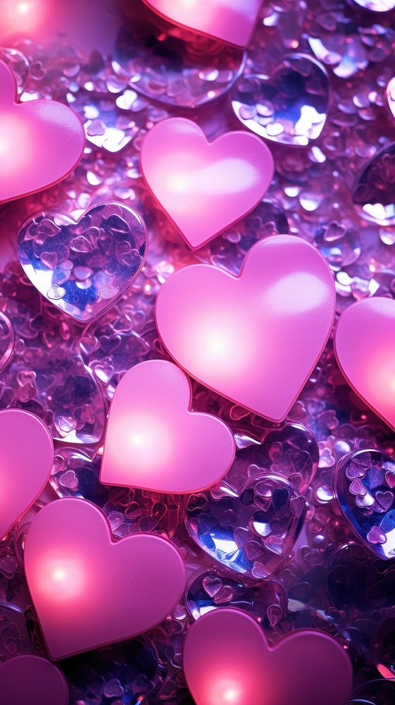 Hearts pattern neon backgrounds pink illuminated.