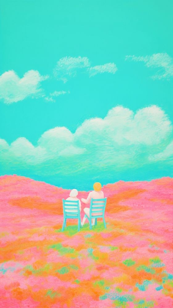 Couple love sitting in the meadow painting outdoors nature.