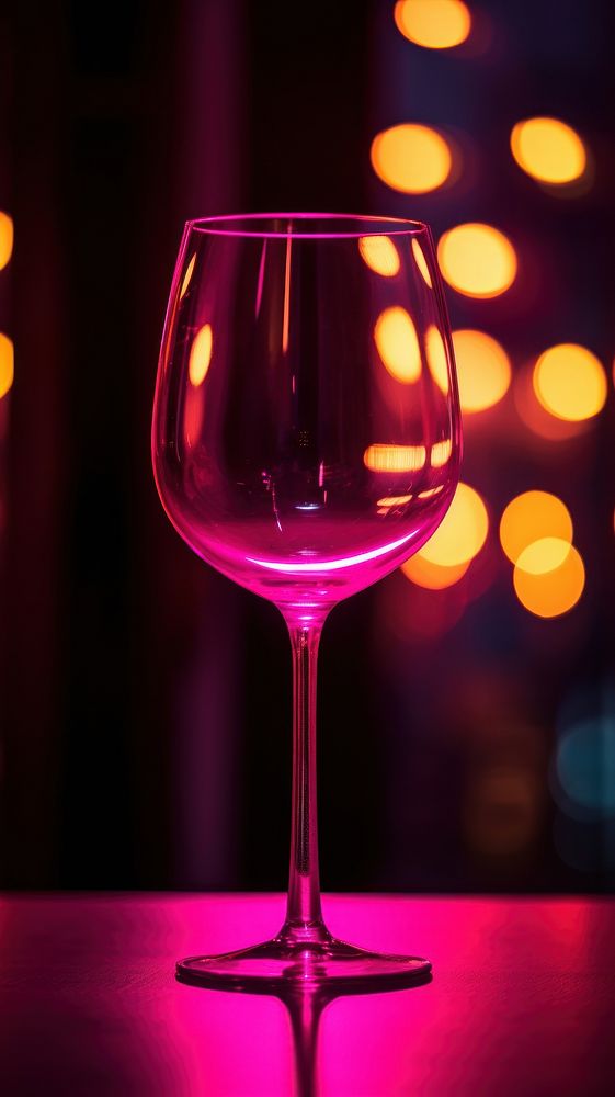 Wine glass neon light drink pink.