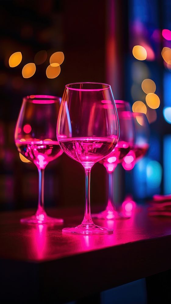 Wine glasses neon drink light pink.