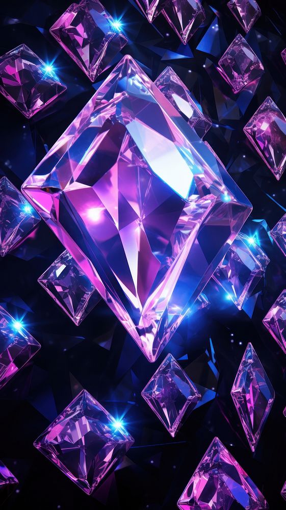 Diamond neon light wallpaper gemstone amethyst crystal.