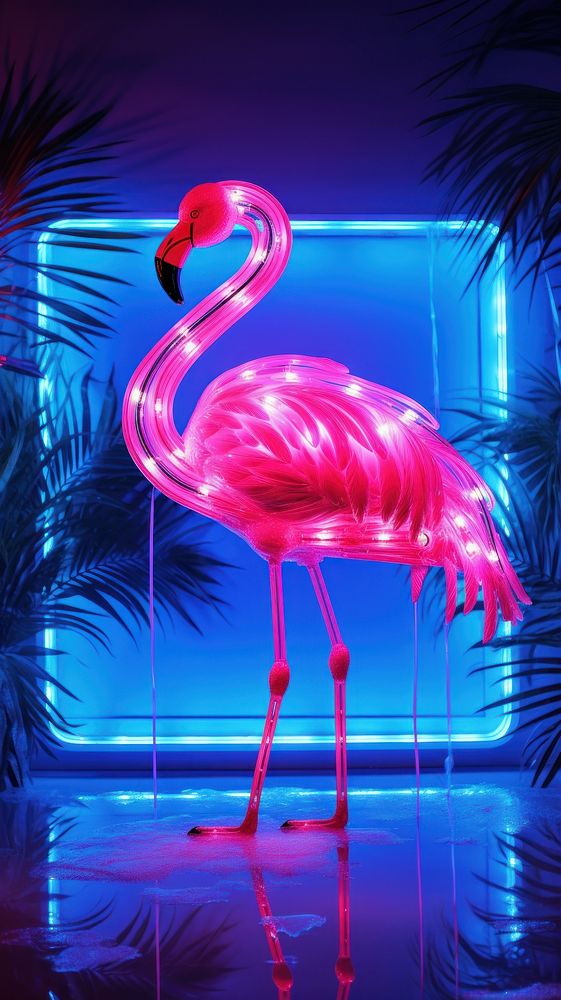 Flamingo neon light wallpaper animal bird illuminated.