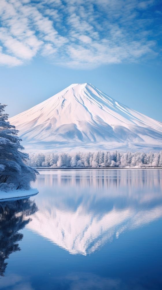 Fuji mountain in wintertime landscape outdoors glacier.