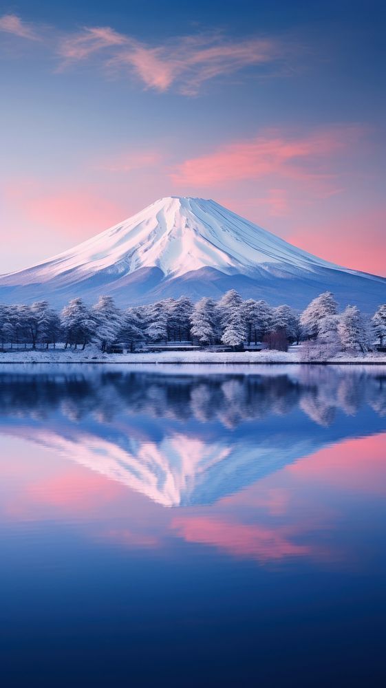 Fuji mountain in wintertime landscape outdoors nature.