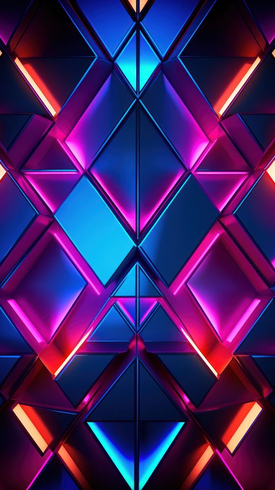 Geometric neon light wallpaper pattern purple illuminated.