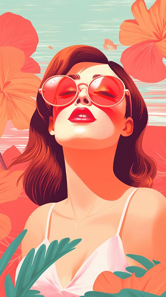 Hot summer illustration sunglasses painting portrait.