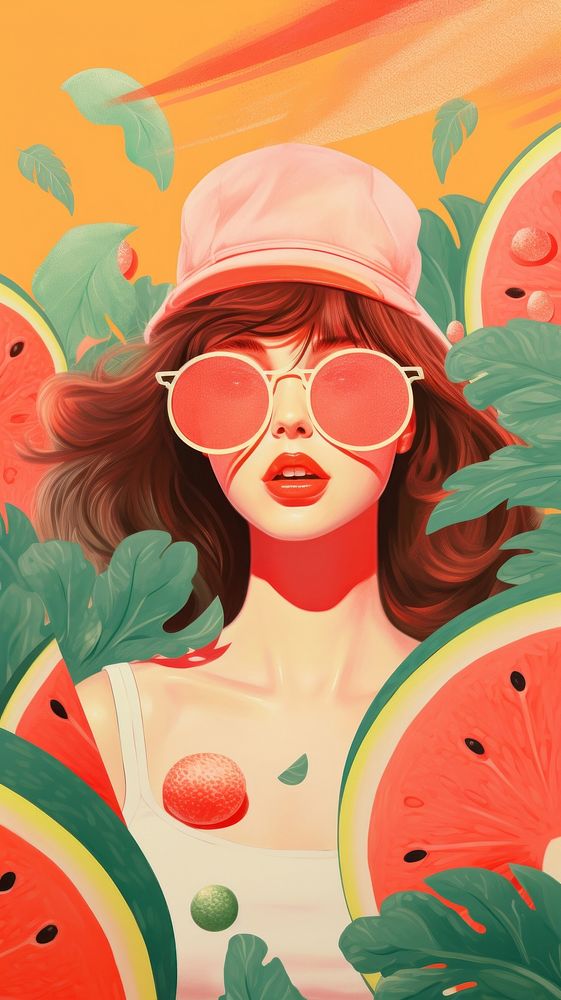 Hot summer illustration sunglasses painting portrait.