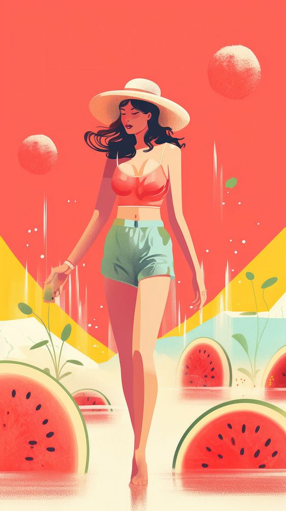 Hot summer illustration watermelon shorts plant.
