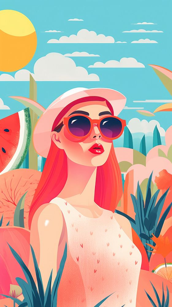 Hot summer illustration sunglasses painting adult.