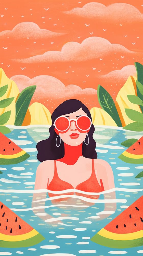 Hot summer illustration swimming swimwear portrait.