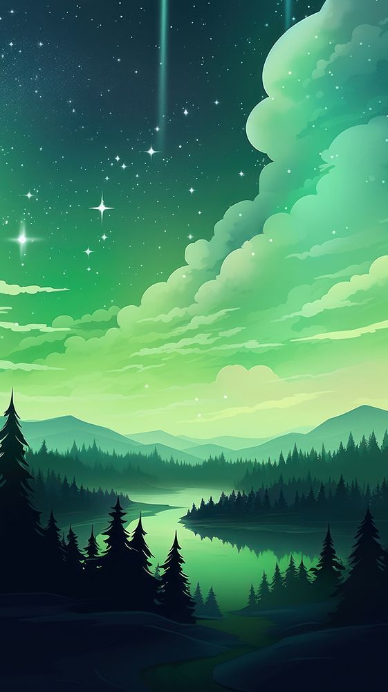 Aurora landscape green outdoors. | Premium Photo Illustration - rawpixel