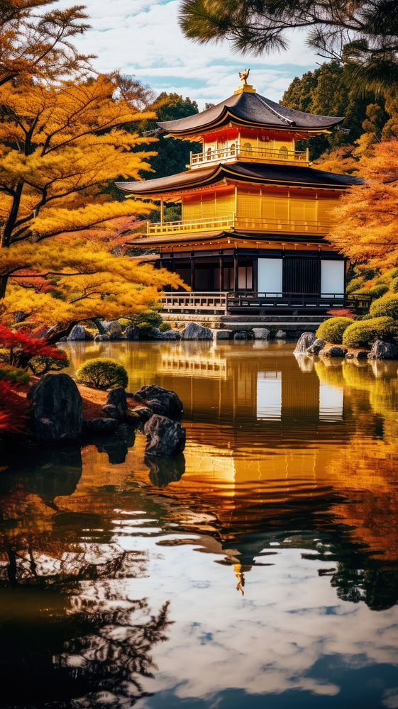 Japanese golden temple in autumn architecture building outdoors.