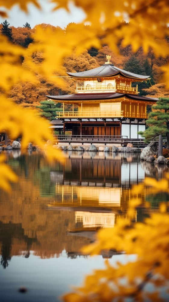 Japanese golden temple in autumn architecture building spirituality.