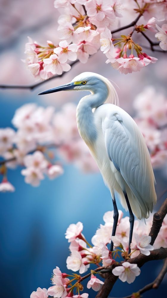 Japanese heron in springtime outdoors blossom animal.