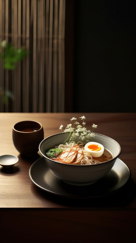 Japanese ramen plate meal food.