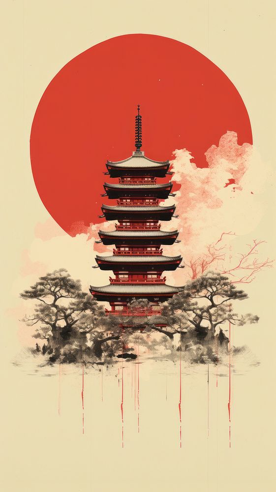 Japanese iconic landmark architecture building pagoda.