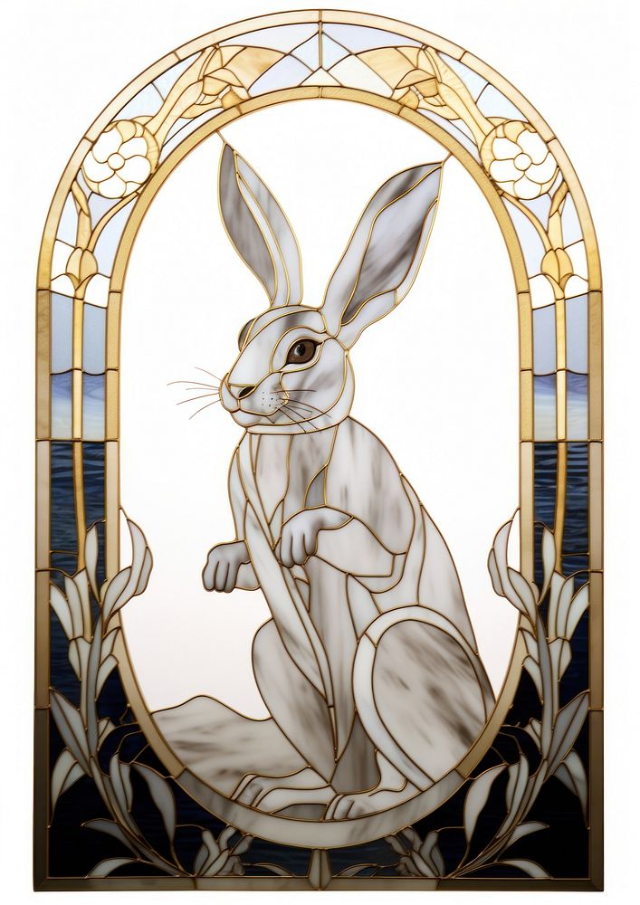 Minimal arch art nouveau of rabbit in animal mammal glass.