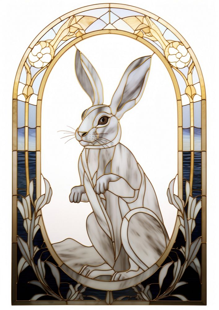 Minimal arch art nouveau rabbit | Free Photo Illustration - rawpixel