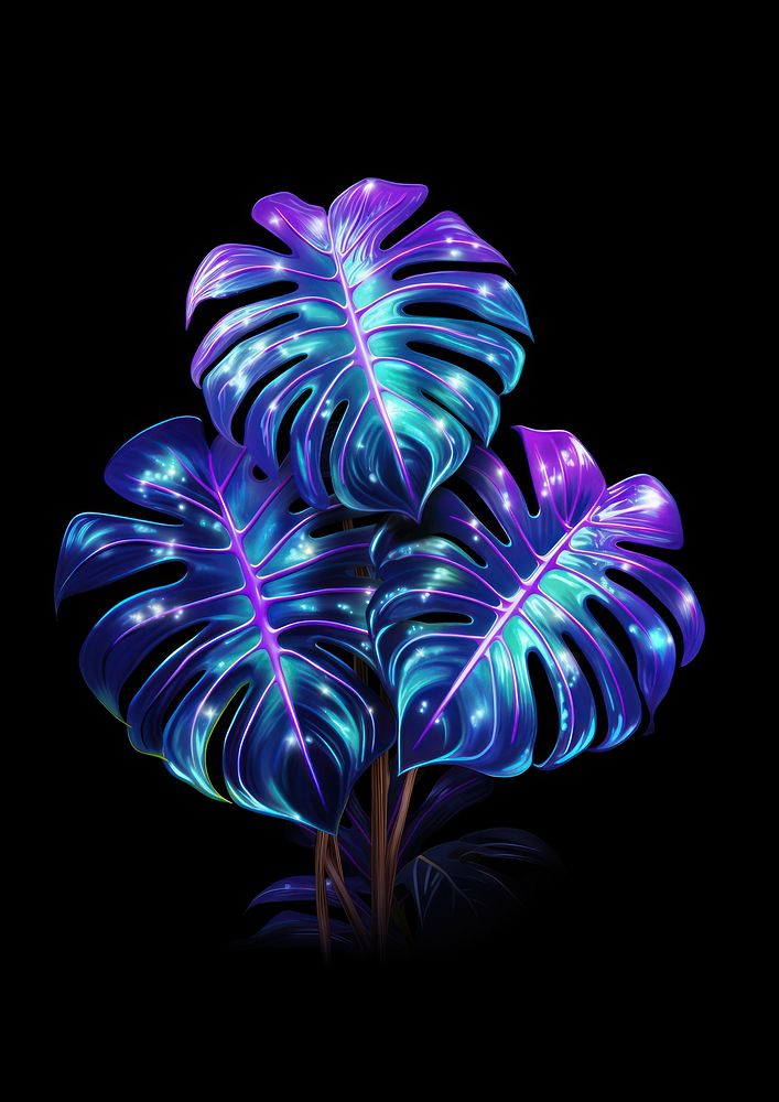 Neon monstera leaves light pattern purple.