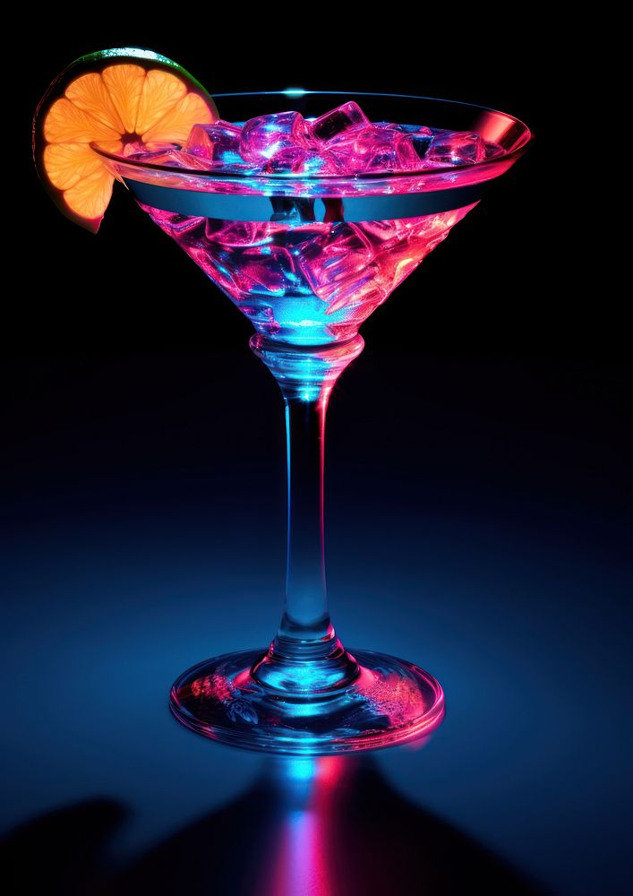 Neon orange margarita cocktail martini drink glass.