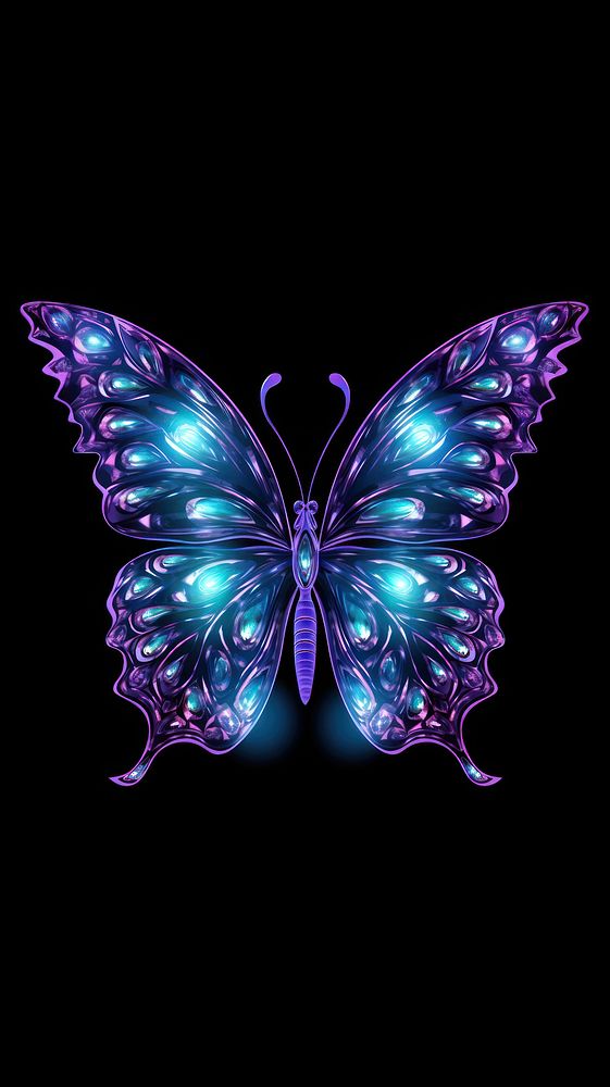 Neon butterfly pattern violet light.