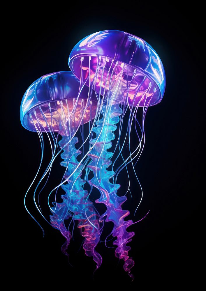 Neon baby jellyfish invertebrate translucent transparent.