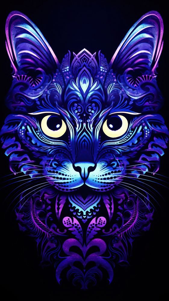 Neon cat pattern animal mammal.