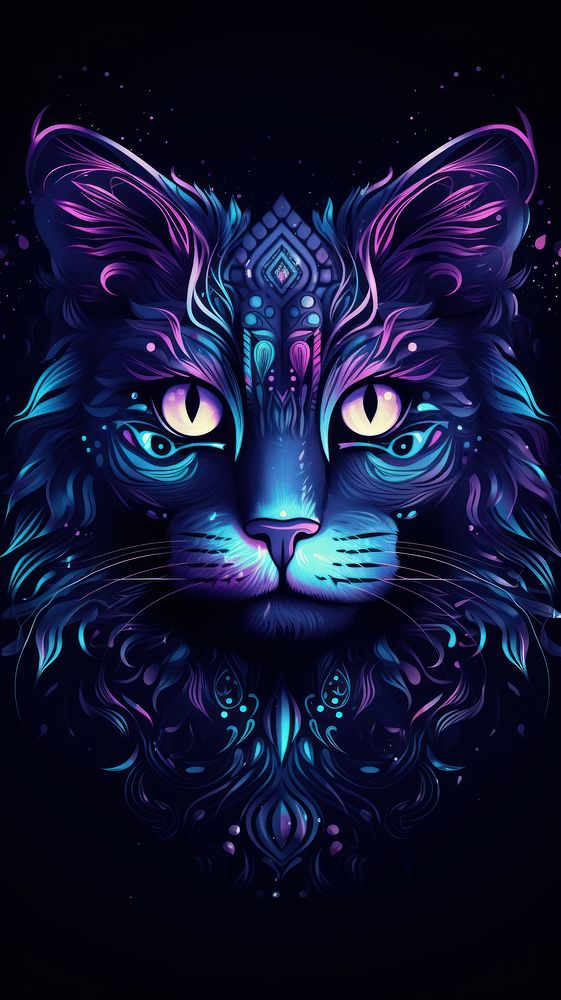 Neon cat pattern animal mammal.