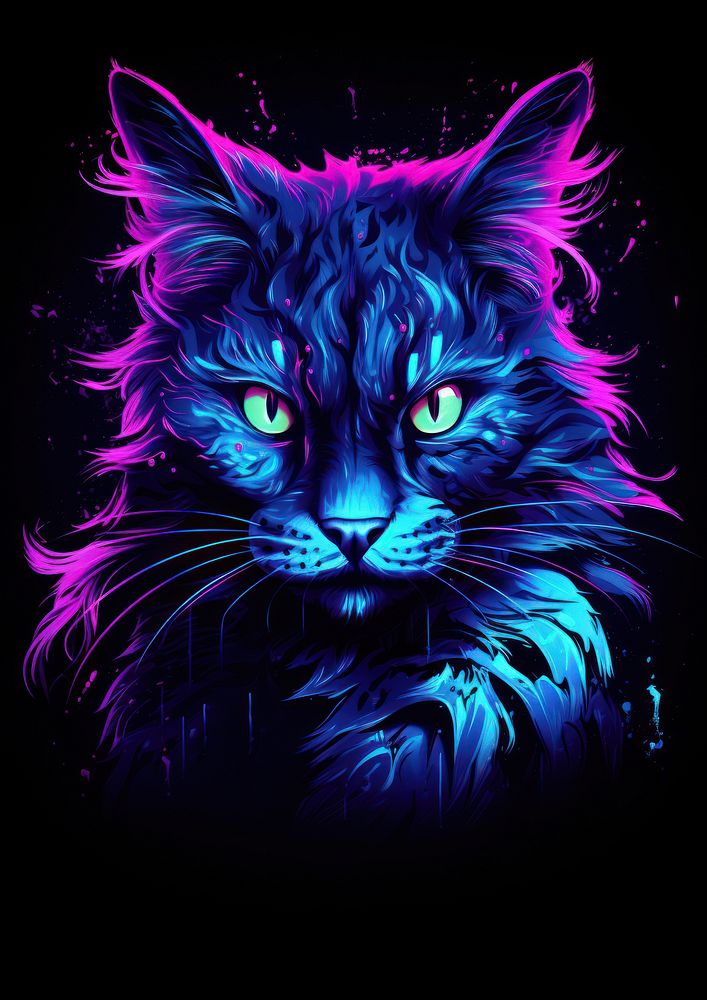 Neon cat animal mammal purple.