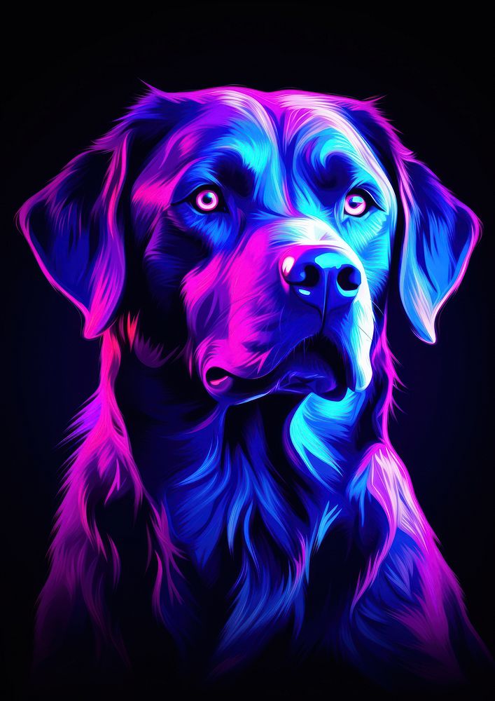 Neon dog portrait animal mammal.