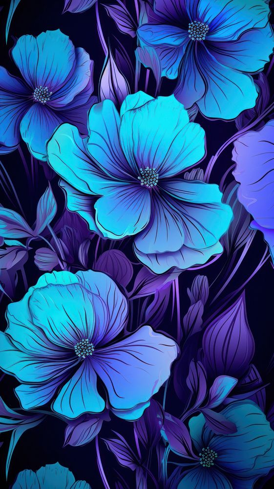 Neon flowers backgrounds pattern violet.