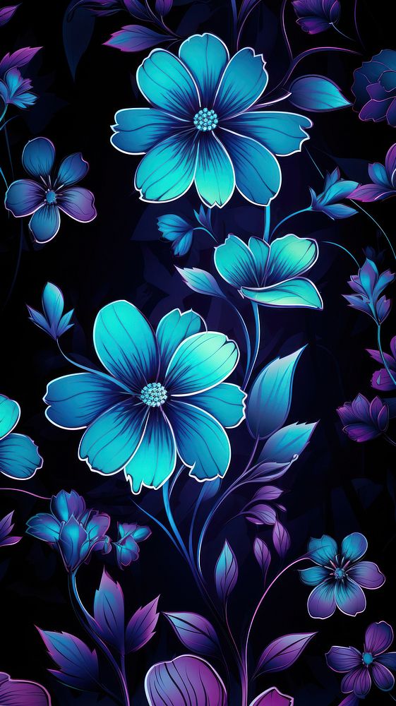 Neon flowers pattern backgrounds violet.