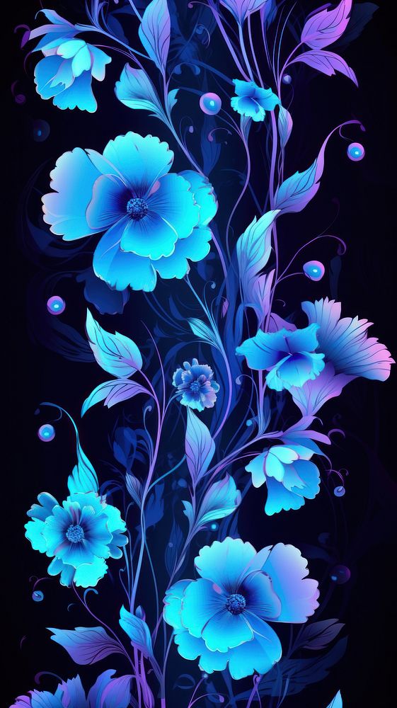 Neon flowers pattern plant blue.