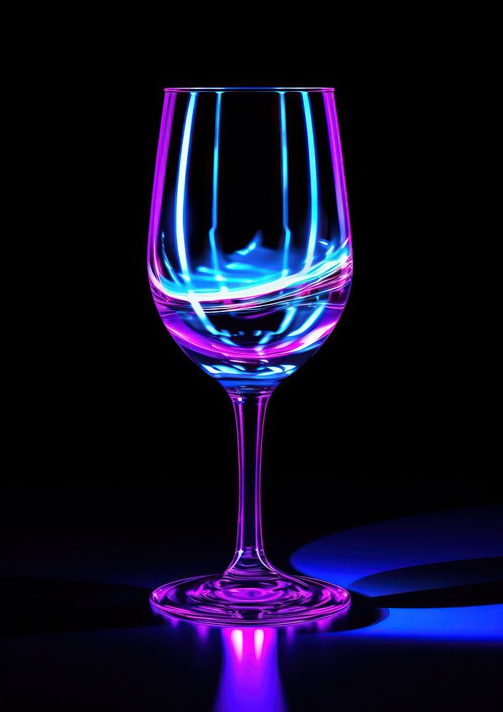 Neon glass of wine light drink illuminated.