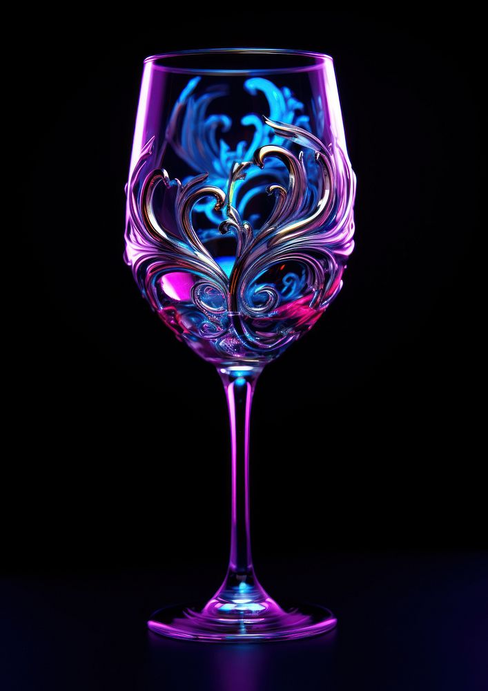 Neon glass of wine drink refreshment celebration.