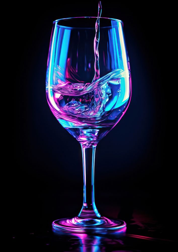 Neon glass of wine light drink transparent.