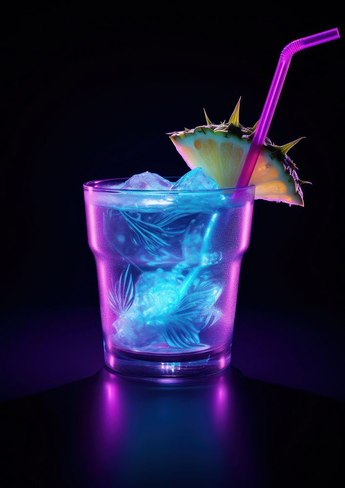 Neon Pina Colada cocktail mojito drink light.