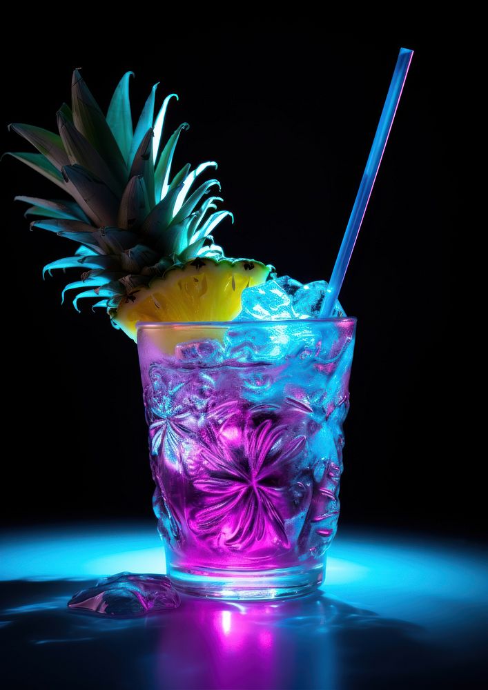 Neon Pina Colada cocktail pineapple fruit drink.