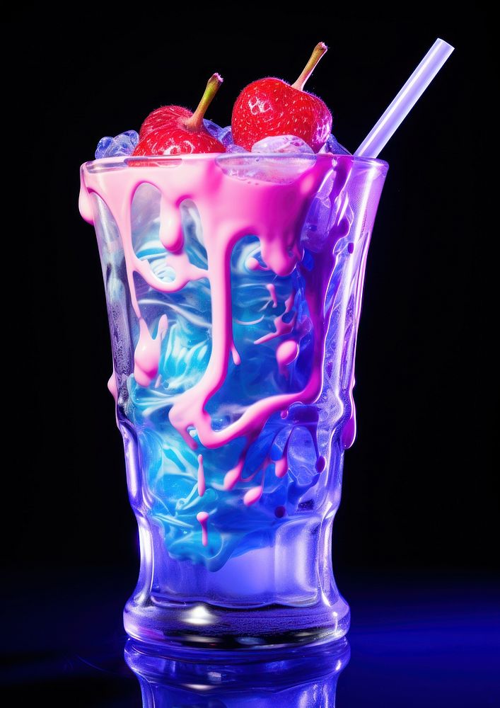 Neon strawberry milkshake cocktail drink fruit.