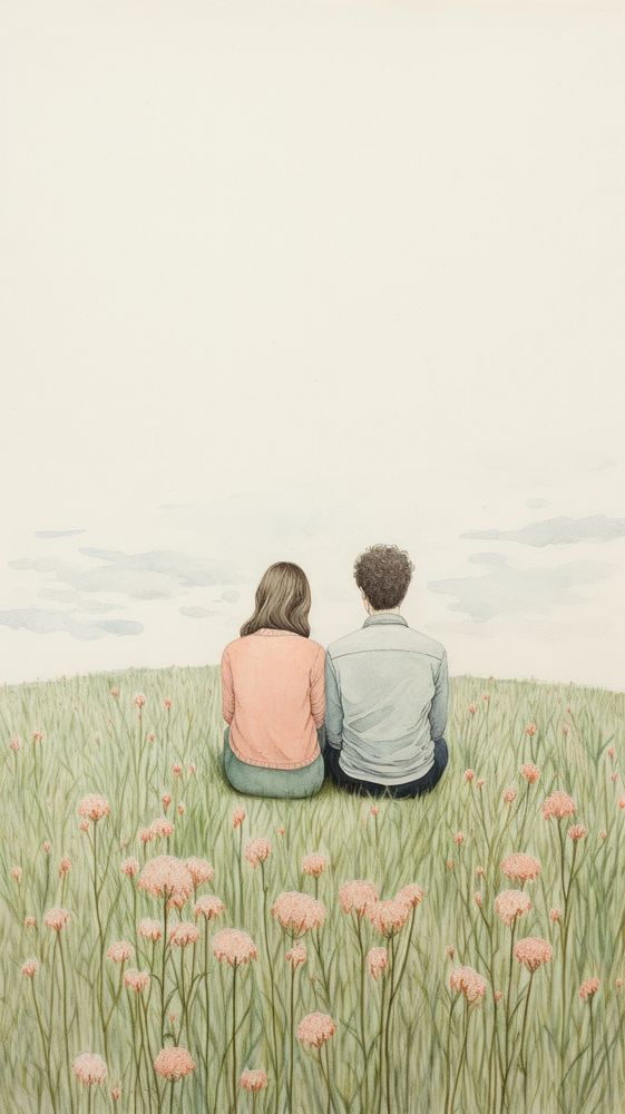 Couple love sitting in the meadow outdoors nature flower.