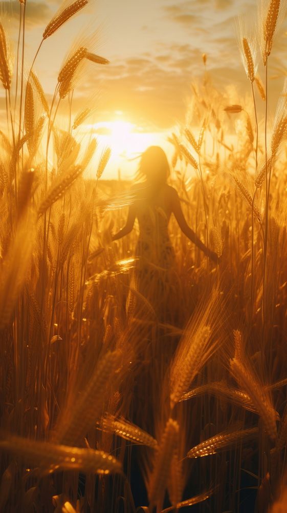 Golden wheat fields sun agriculture sunlight.